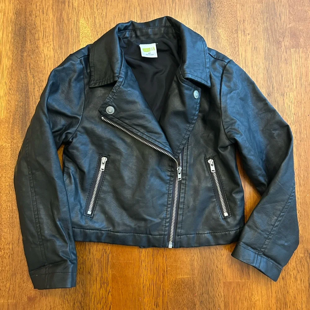 Crazy 8 Black Faux Leather Zip Jacket | Toddler Girl 4T | Classic Cool Outerwear - Picture 7 of 7